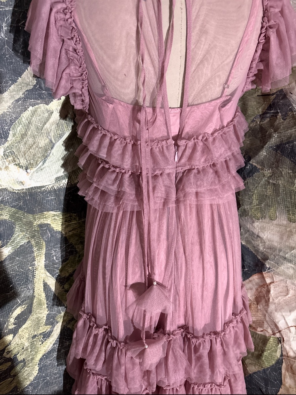 Anthropologie Ruffled-Sleeved Tiered Maxi Dress - Dusty Rose - Picture 4 of 5